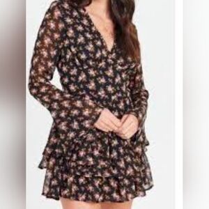 Altar'd State Floral/ Black Short Romper With Bell Sleeves & Ruffles